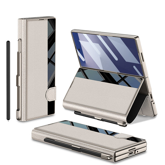 Luxury Plain Leather Wallet Flip Fold Stand Case With S Pen Slot Screen Glass For Samsung Galaxy Z Fold 7 6