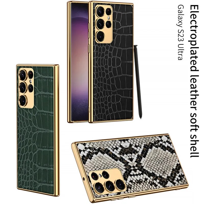 Luxury Plating Bumper shockproof Leather Phone Case For Samsung Galaxy S24 S23