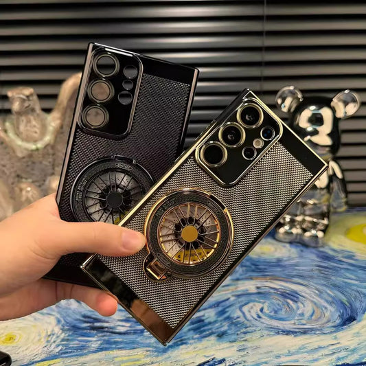Luxury Plating Heat Dissipation Mesh Grid Magnetic Gyroscope Rotating Bracket Case For Samsung Galaxy S24