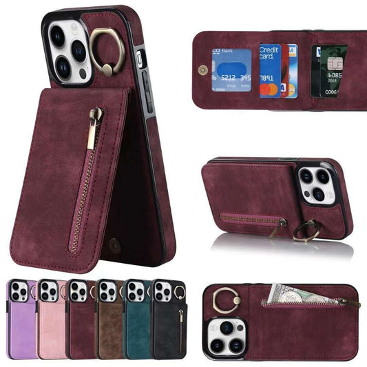 Luxury Retro Faux Leather Phone Case With Ring Holder For IPhone