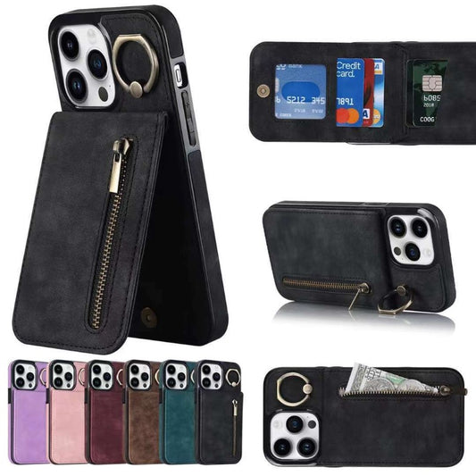 Luxury Retro Faux Leather Phone Case With Ring Holder For IPhone