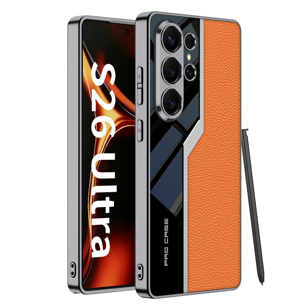 Luxury Thin PU Leather Electroplated Frame Hard PC Phone Case For Samsung Galaxy S26 S25