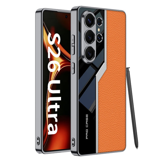 Luxury Thin PU Leather Electroplated Frame Hard PC Phone Case For Samsung Galaxy S26 S25