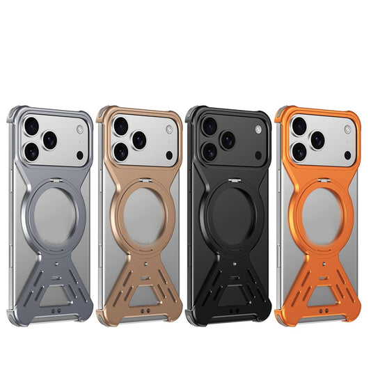Magnetic Aluminum Alloy X Type Frameless With 360 Kickstand Holder Phone Case For iPhone