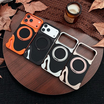 Magnetic Aluminum Metal Frameless Carbon Fiber Phone Case With 360 Rotating Holder For iPhone
