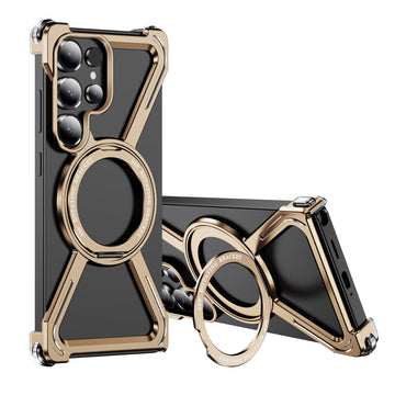 Magnetic Aluminum Metal Frameless Frame Bumper Shockproof 360 Degree Rotating Stand Case For Samsung Galaxy S25 S24