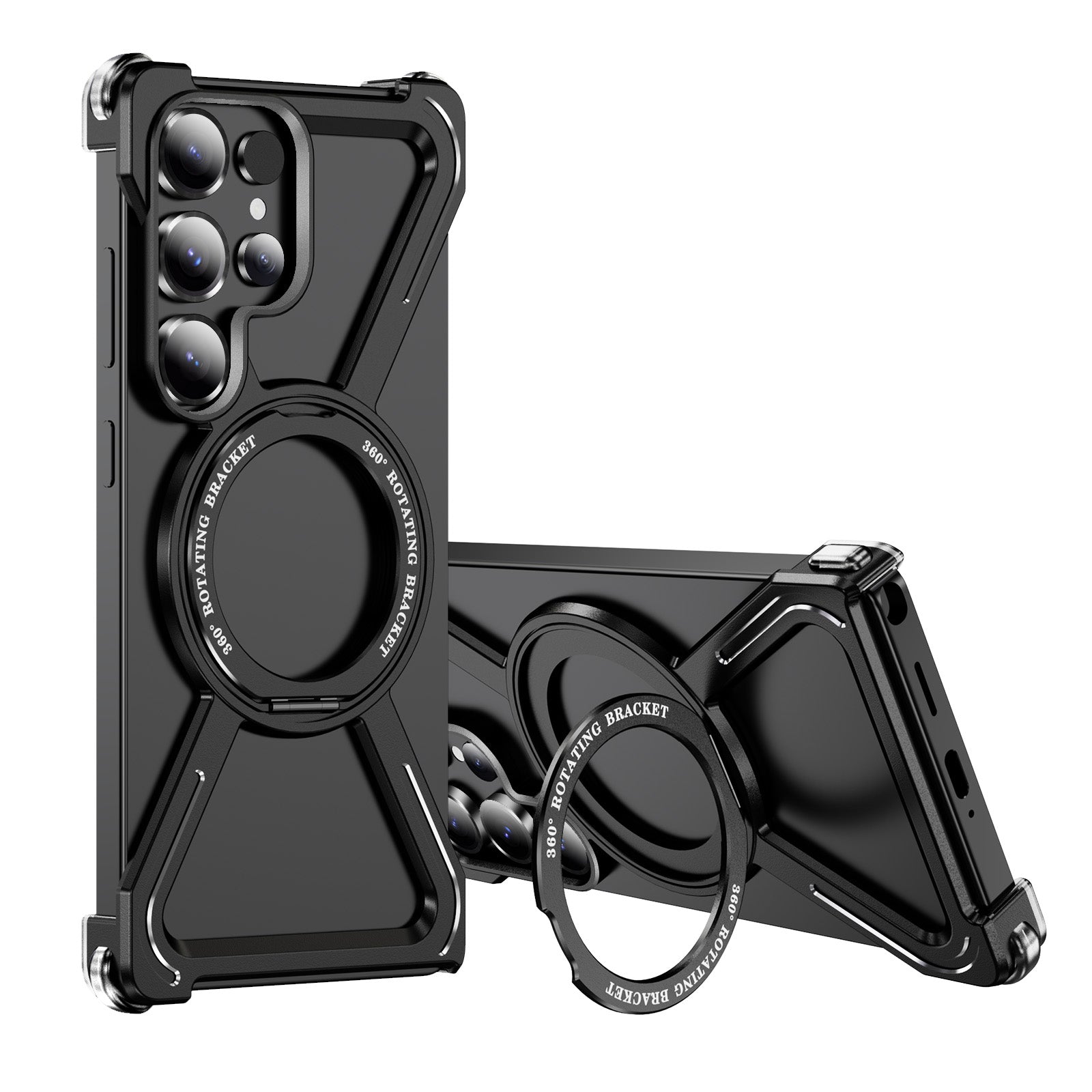 Magnetic Aluminum Metal Frameless Frame Bumper Shockproof 360 Degree Rotating Stand Case For Samsung Galaxy S25 S24