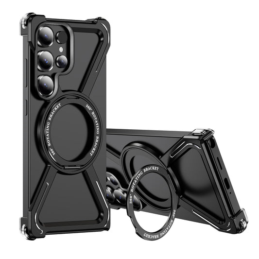 Magnetic Aluminum Metal Frameless Frame Bumper Shockproof 360 Degree Rotating Stand Case For Samsung Galaxy S25 S24