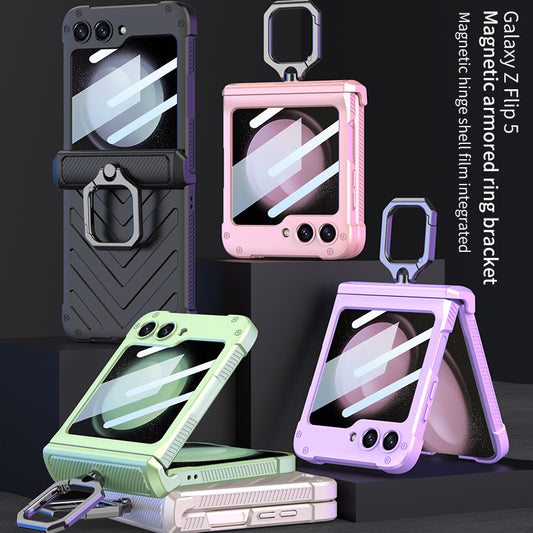 Magnetic Armor Shockproof Phone Case With Rotating Metal Ring Stand Holder For Samsung Galaxy Z Flip 5