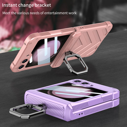 Magnetic Armor Shockproof Phone Case With Rotating Metal Ring Stand Holder For Samsung Galaxy Z Flip 5