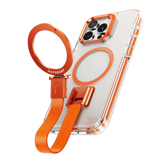 Magnetic Bracket 2-in-1 Outdoor Lanyard Electroplate Wrist Strap Invisible Ring Clear Phone Case For iPhone