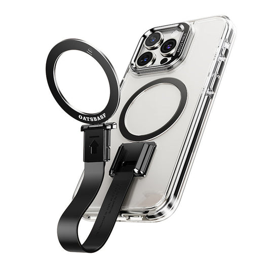 Magnetic Bracket 2-in-1 Outdoor Lanyard Electroplate Wrist Strap Invisible Ring Clear Phone Case For iPhone