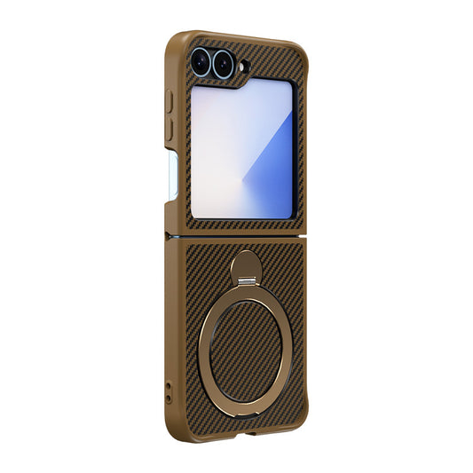 Magnetic Frosted Carbon Fiber Phone Case With 360 Degree Rotating Bracket For Samsung Z Flip 6
