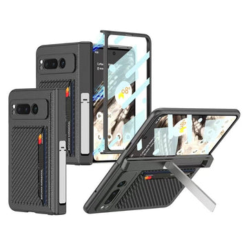 Magnetic Hinge Bracket Leather Card Phone Case For Google Pixel Fold