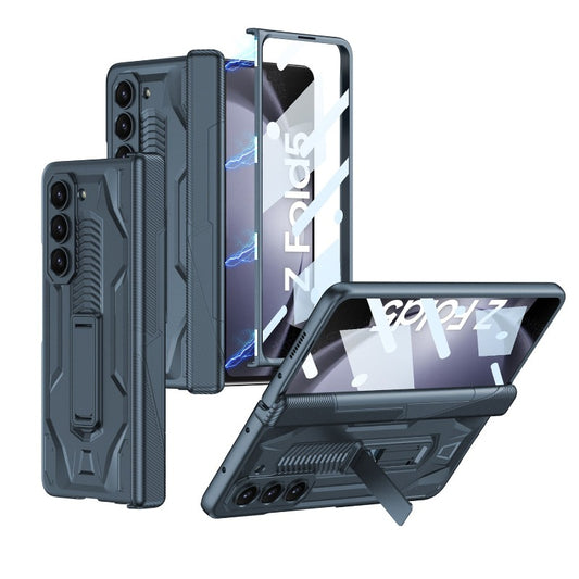 Magnetic Hinge Full Protection Phone Case With Kickstand Front Tempered Glass For Samsung Galaxy Z Fold 5