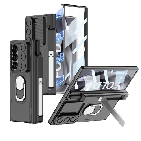 Magnetic Hinge Shockproof Armor Case With Glass Film Pen Holder Stand For Samsung Galaxy Z Fold 6