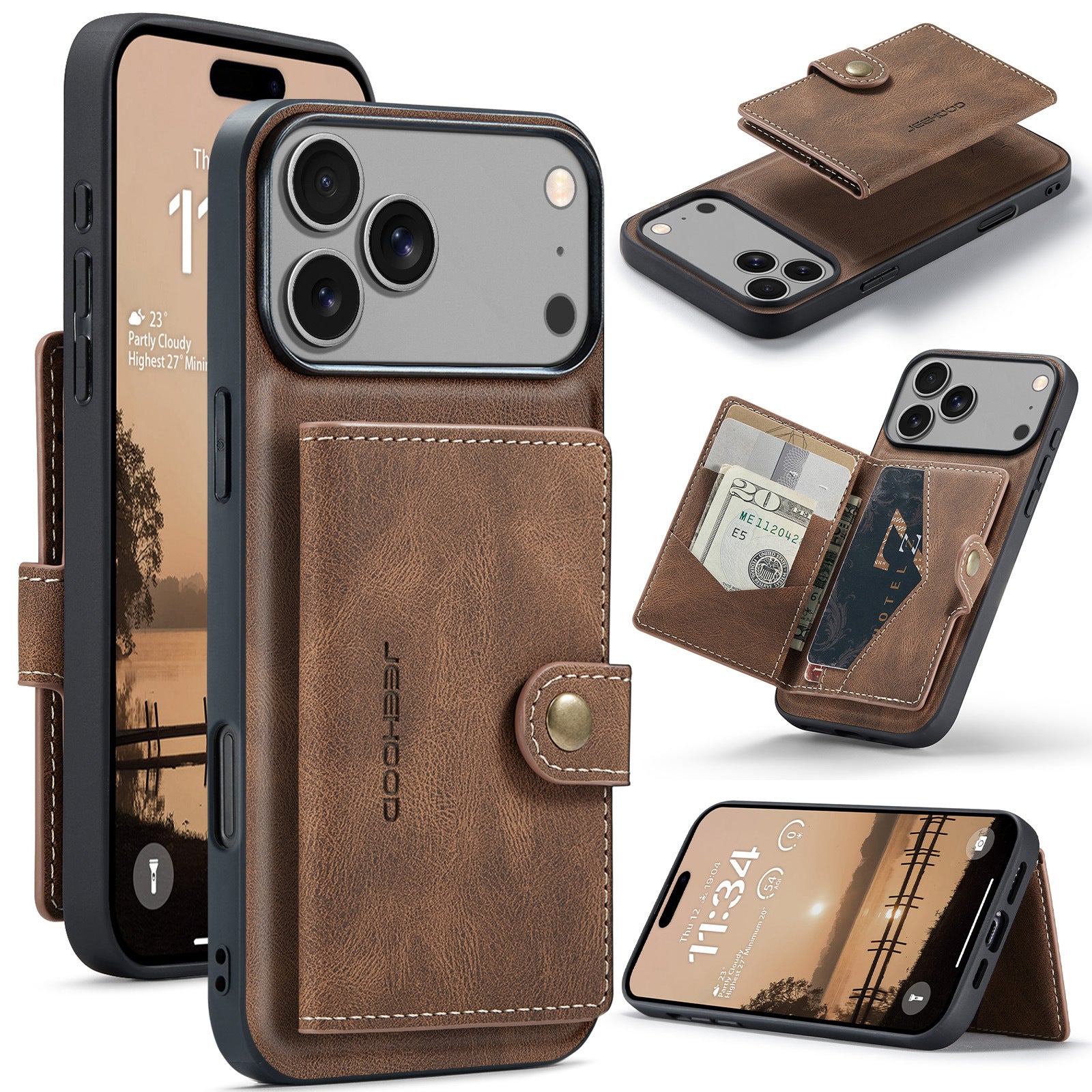 2 IN 1 Removable Magnetic Leather Wallet Flip Case With Card Holder For iPhone