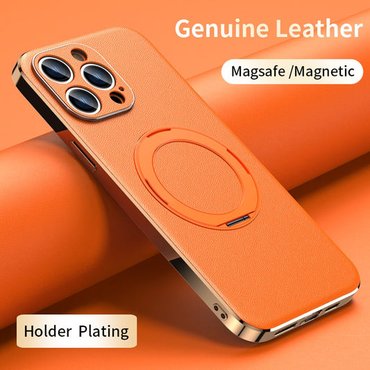 Magnetic Magsafe Leather Phone Case With Ring Holder For iPhone