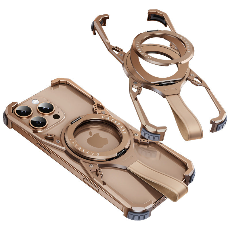 with MagSafe 360°Rotatable Stand with Lanyard Metal Frameless Magnetic Phone Case For iPhone