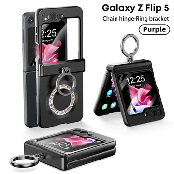 Magnetic Steel Wire Hinge Rhinestone Phone Case with Ring Bracket For Samsung Galaxy Z Flip 5