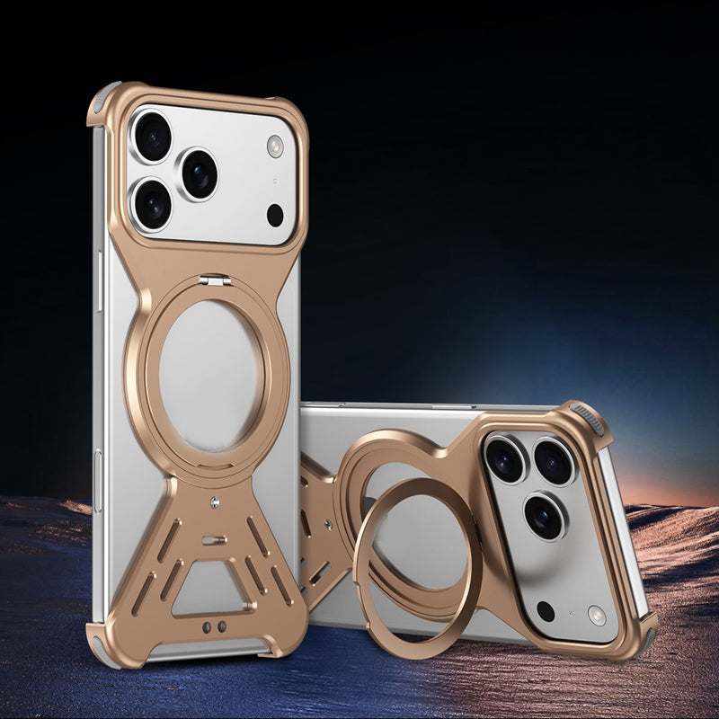 Magnetic Aluminum Alloy X Type Frameless With 360 Kickstand Holder Phone Case For iPhone