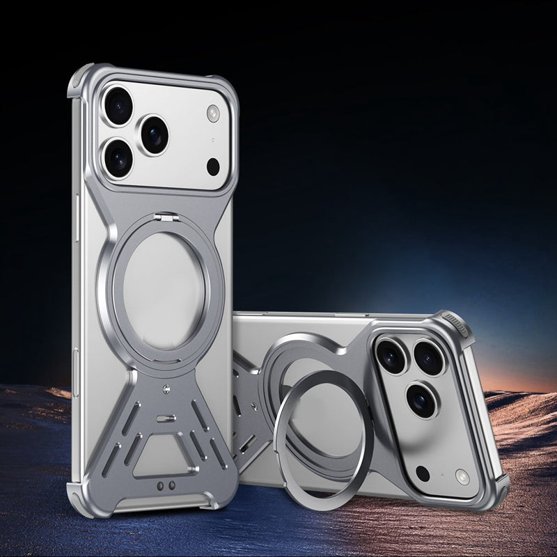 Magnetic Aluminum Alloy X Type Frameless With 360 Kickstand Holder Phone Case For iPhone