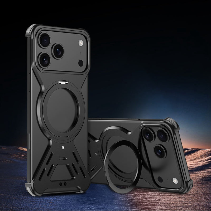 Magnetic Aluminum Alloy X Type Frameless With 360 Kickstand Holder Phone Case For iPhone