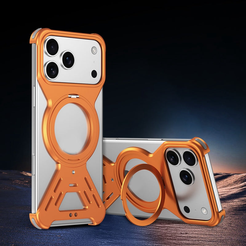 Magnetic Aluminum Alloy X Type Frameless With 360 Kickstand Holder Phone Case For iPhone