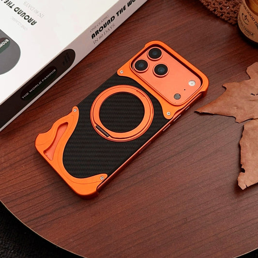 Magnetic Aluminum Metal Frameless Carbon Fiber Phone Case With 360 Rotating Holder For iPhone