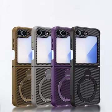 Magnetic Frosted Carbon Fiber Phone Case With 360 Degree Rotating Bracket For Samsung Z Flip 6