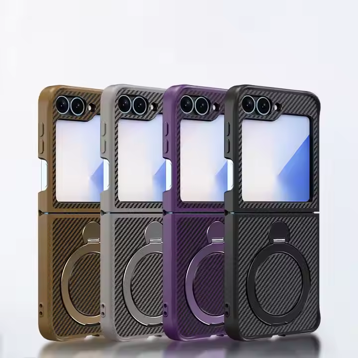 Magnetic Frosted Carbon Fiber Phone Case With 360 Degree Rotating Bracket For Samsung Z Flip 6