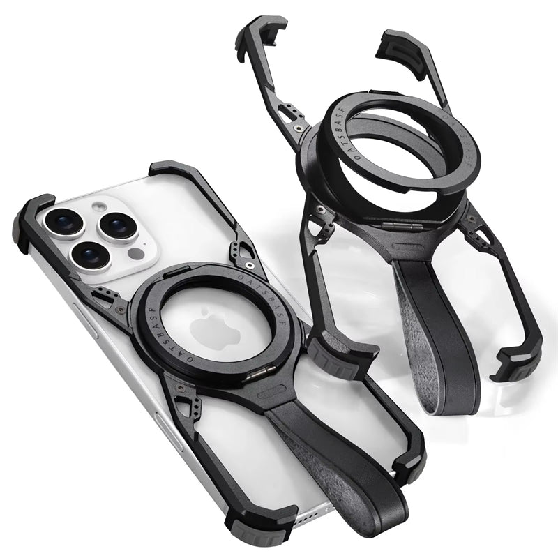 with MagSafe 360°Rotatable Stand with Lanyard Metal Frameless Magnetic Phone Case For iPhone