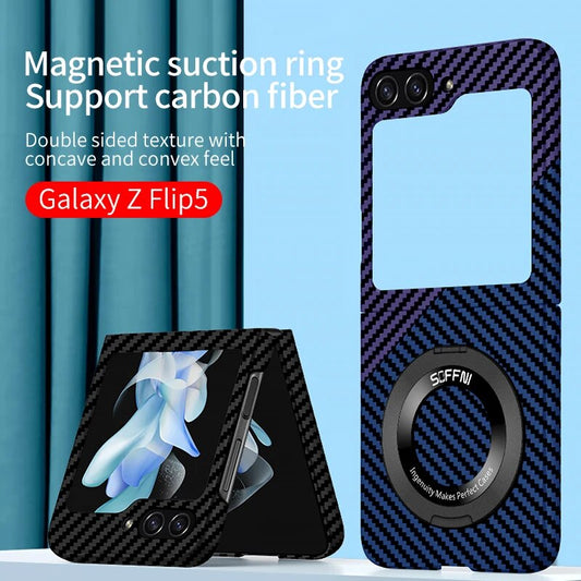 Magntic Suction Rotating Ring Bracket Carbon Fiber Phone Cover For Samsung Galaxy Z Flip 5 4