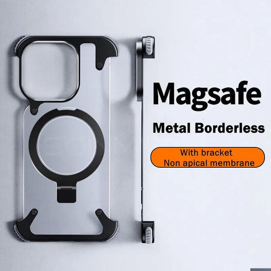 Magsafe Magnetic Metal Bumper Case with Airbag Shockproof Kichstand For IPhone