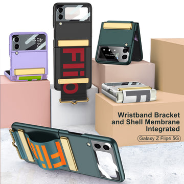 Matte Wrist Strap Holder Phone Case with Back Screen Glass Kickstand For Samsung Galaxy Z Flip 5 4