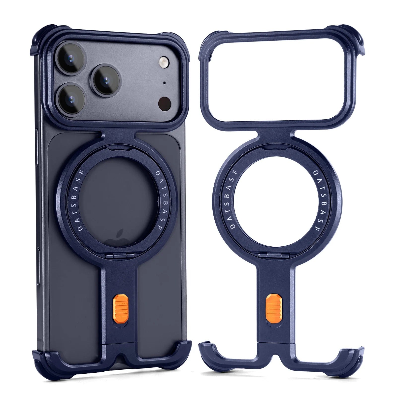 Metal Frameless Case with 360° Rotating Magnetic Stand for iPhone