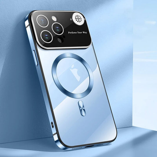 Aluminum Alloy Aromatherapy Transparent Magnetic Suction Large Window Phone Case For iPhone