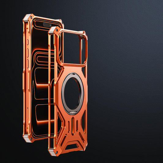 Metal Frameless Hollow Heat Dissipation Phone Case With 360 Rotating Ring Holder For iPhone