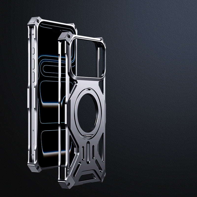 Metal Frameless Hollow Heat Dissipation Phone Case With 360 Rotating Ring Holder For iPhone