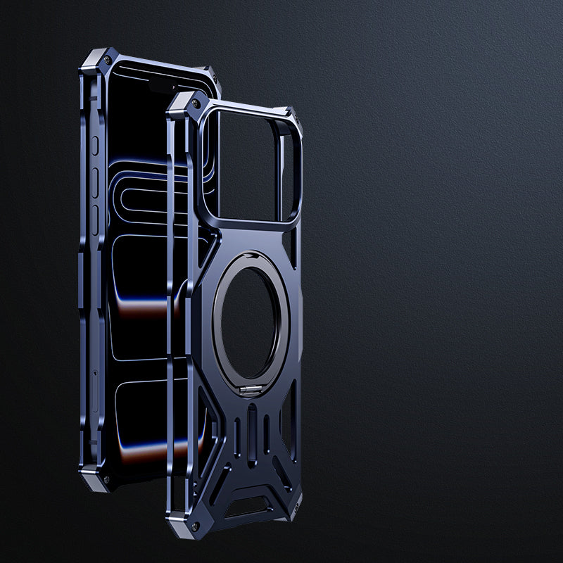 Metal Frameless Hollow Heat Dissipation Phone Case With 360 Rotating Ring Holder For iPhone