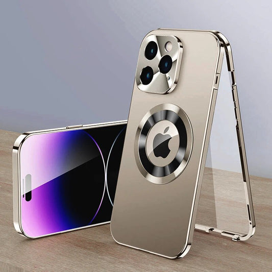 Metal Magnetic Alloy Stainless Steel Ultra Thin 360 Full Screen Saver Protection Phone Case For iPhone