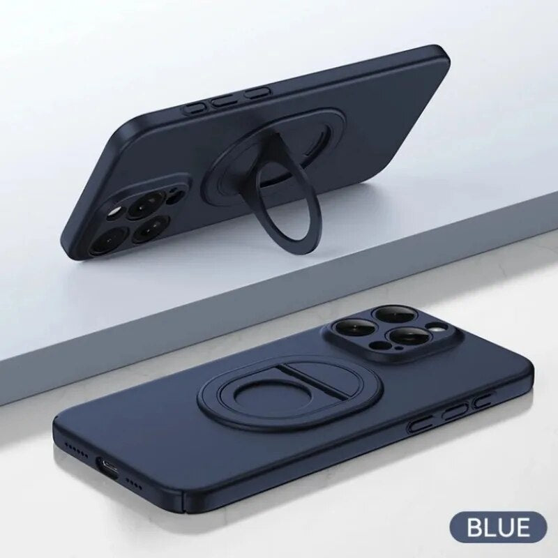 Metal Ring Stand Magnetic Ultra Thin Matte Hard PC Phone Cases For iPhone