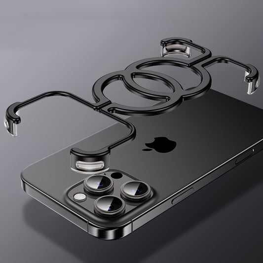 Aluminum Alloy Frameless Metal Frame Magnetic Phone Case With TPU Four Corner Drop Protection Airbag For iPhone