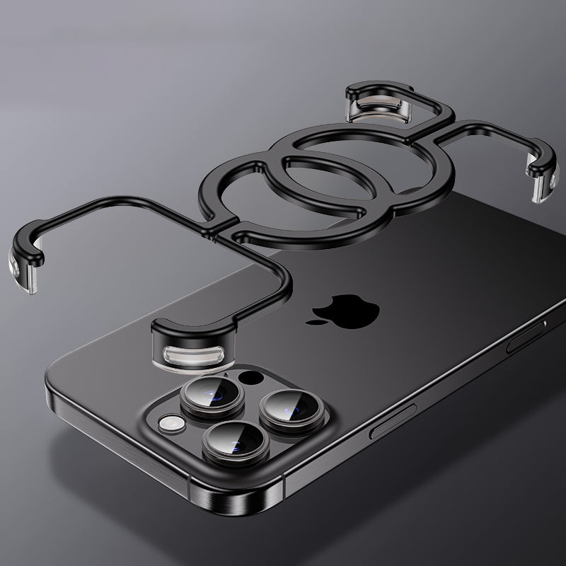 Aluminum Alloy Frameless Metal Frame Magnetic Phone Case With TPU Four Corner Drop Protection Airbag For iPhone