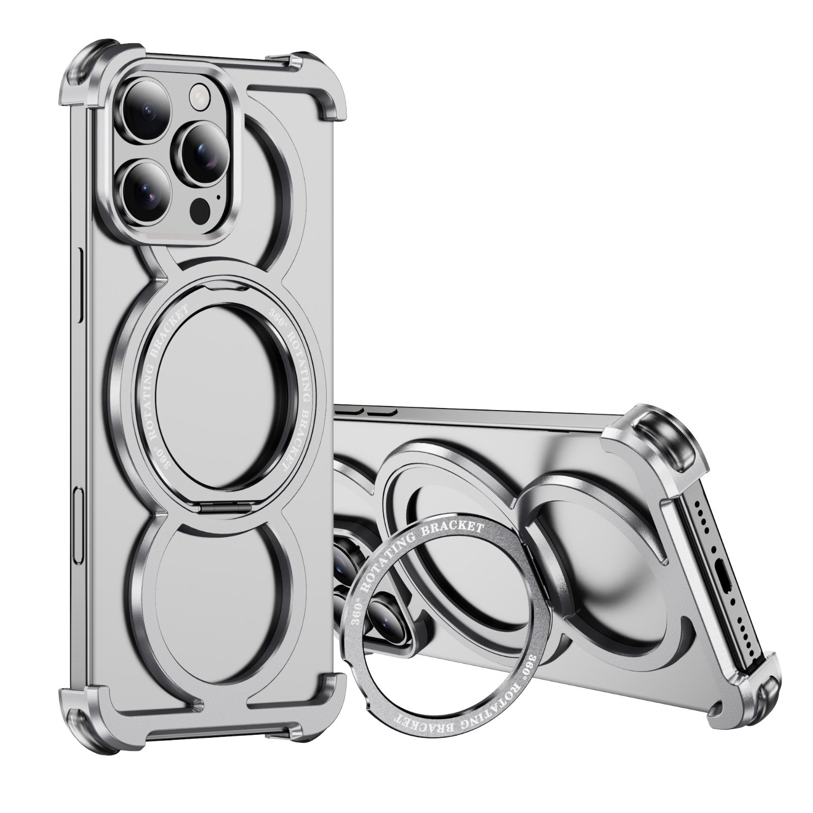 Metal Frame Aluminum Phone Case WIth 360° Rotate Holder For iPhone