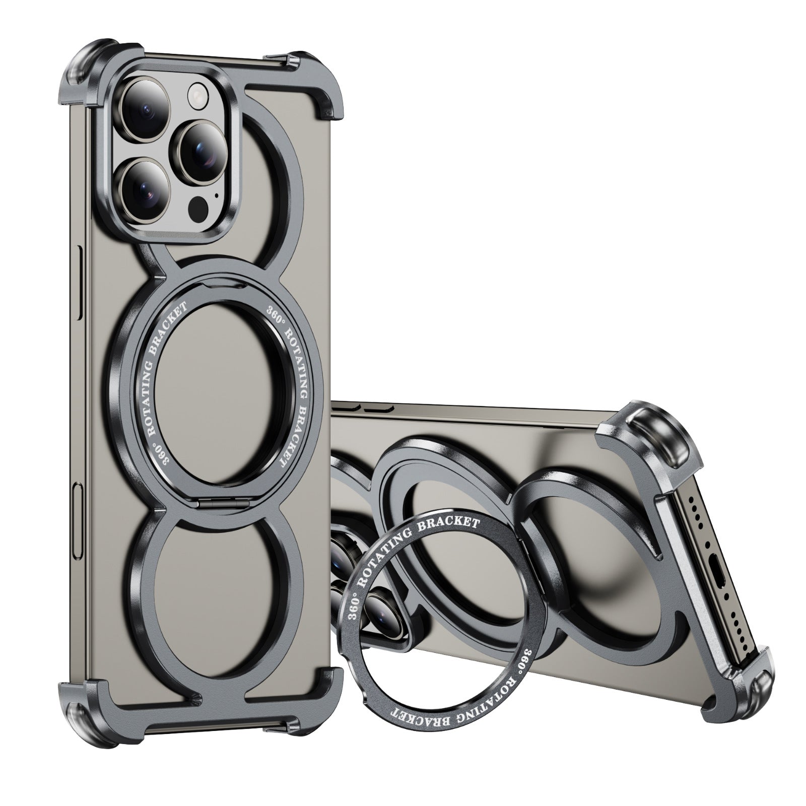 Metal Frame Aluminum Phone Case WIth 360° Rotate Holder For iPhone