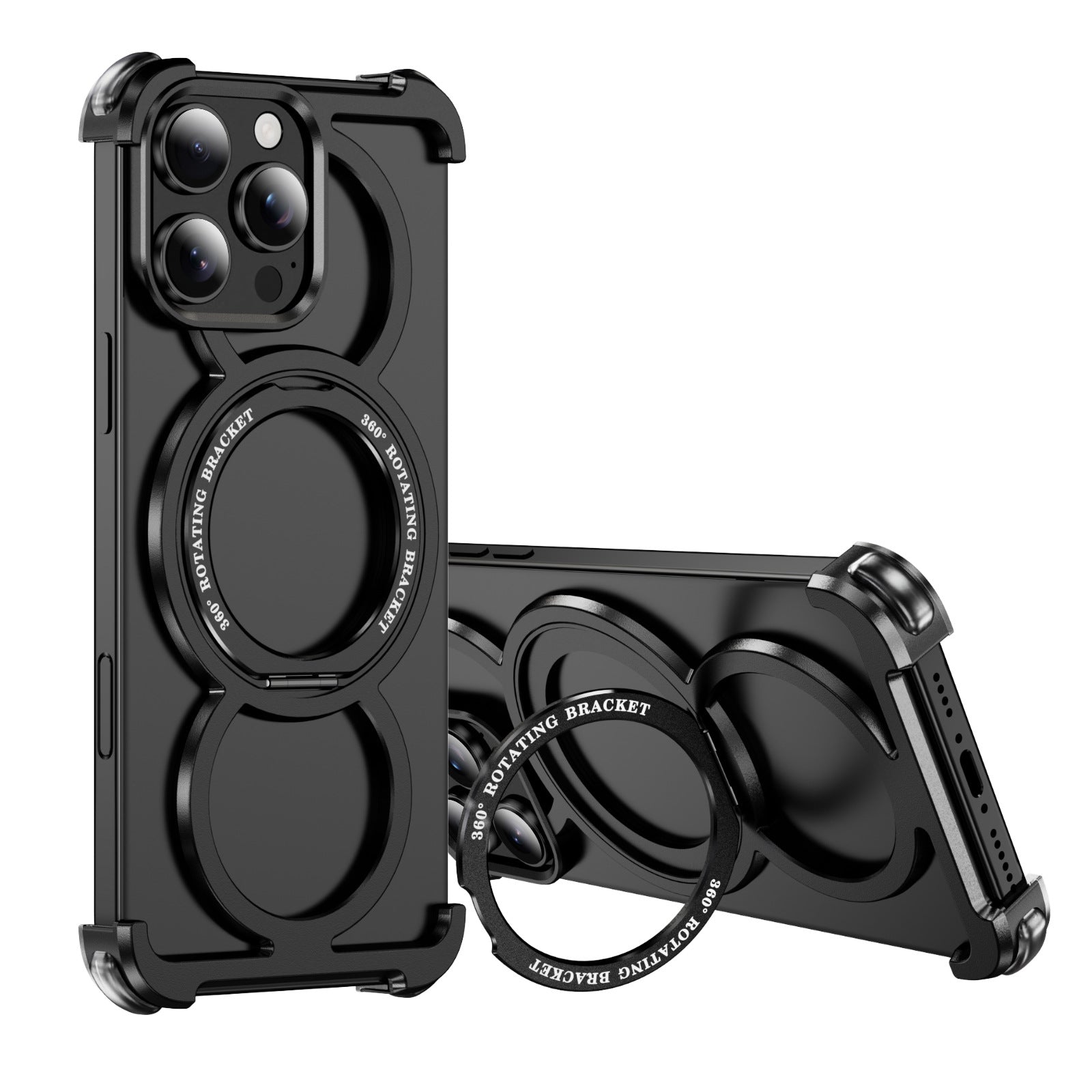 Metal Frame Aluminum Phone Case WIth 360° Rotate Holder For iPhone
