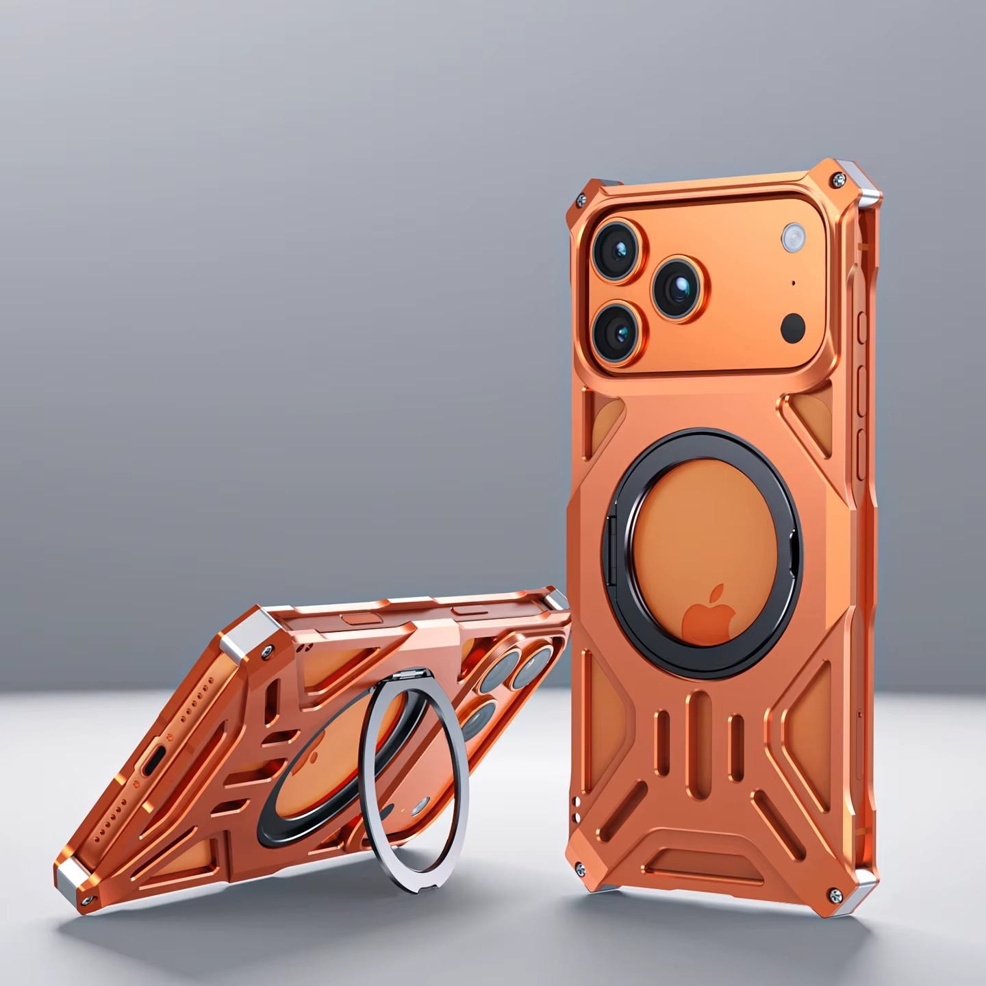 Metal Frameless Hollow Heat Dissipation Phone Case With 360 Rotating Ring Holder For iPhone
