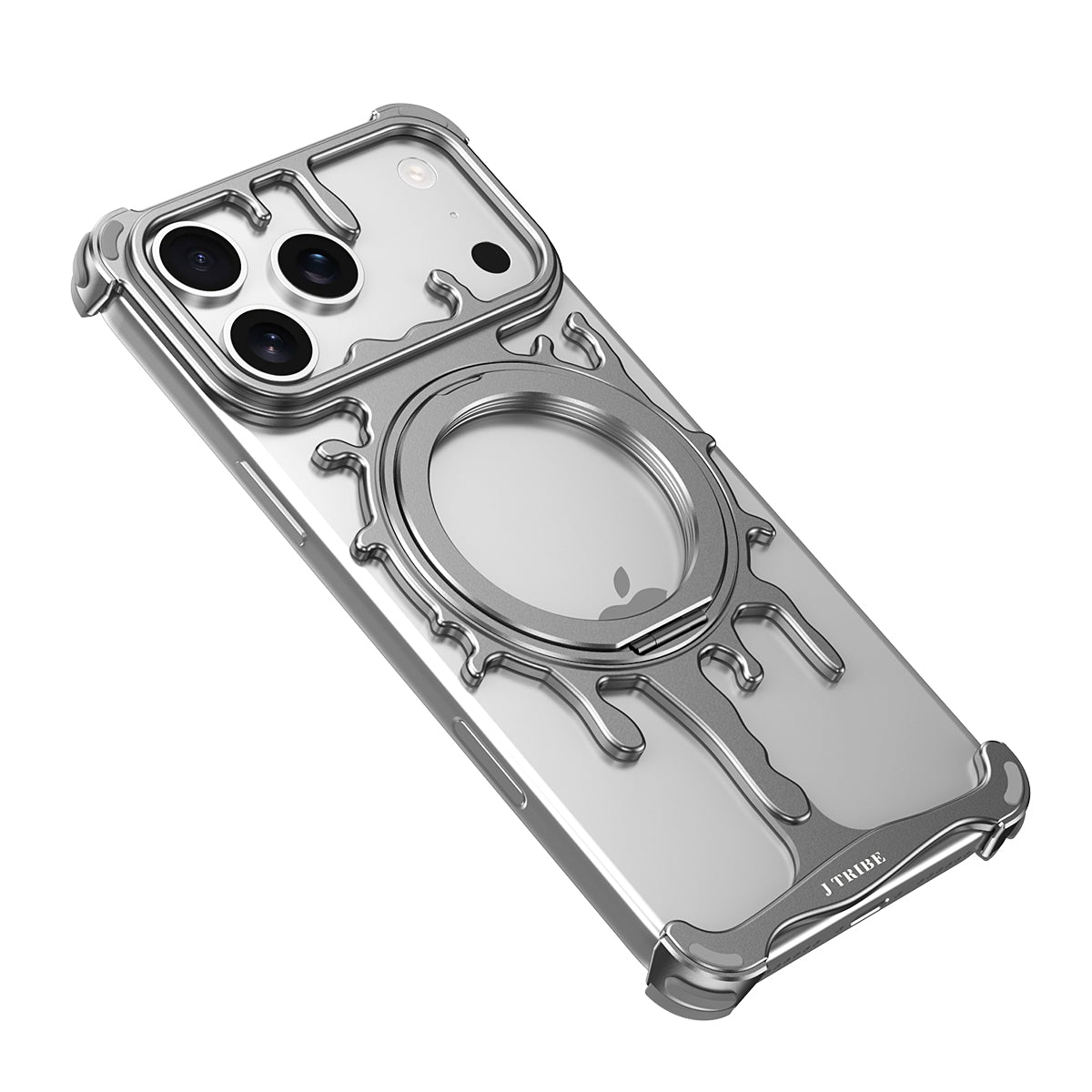 Metal Hollow Magnetic 360 Stand Case For iPhone Alloy Heat Dissipation Wireless Charging Cover