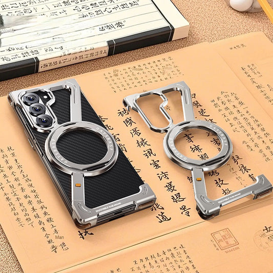 Minimalist Z Shape Aluminum Metal Frameless Phone Case With 360 ° Rotation Kickstand For Samsung Galaxy Z Fold 6